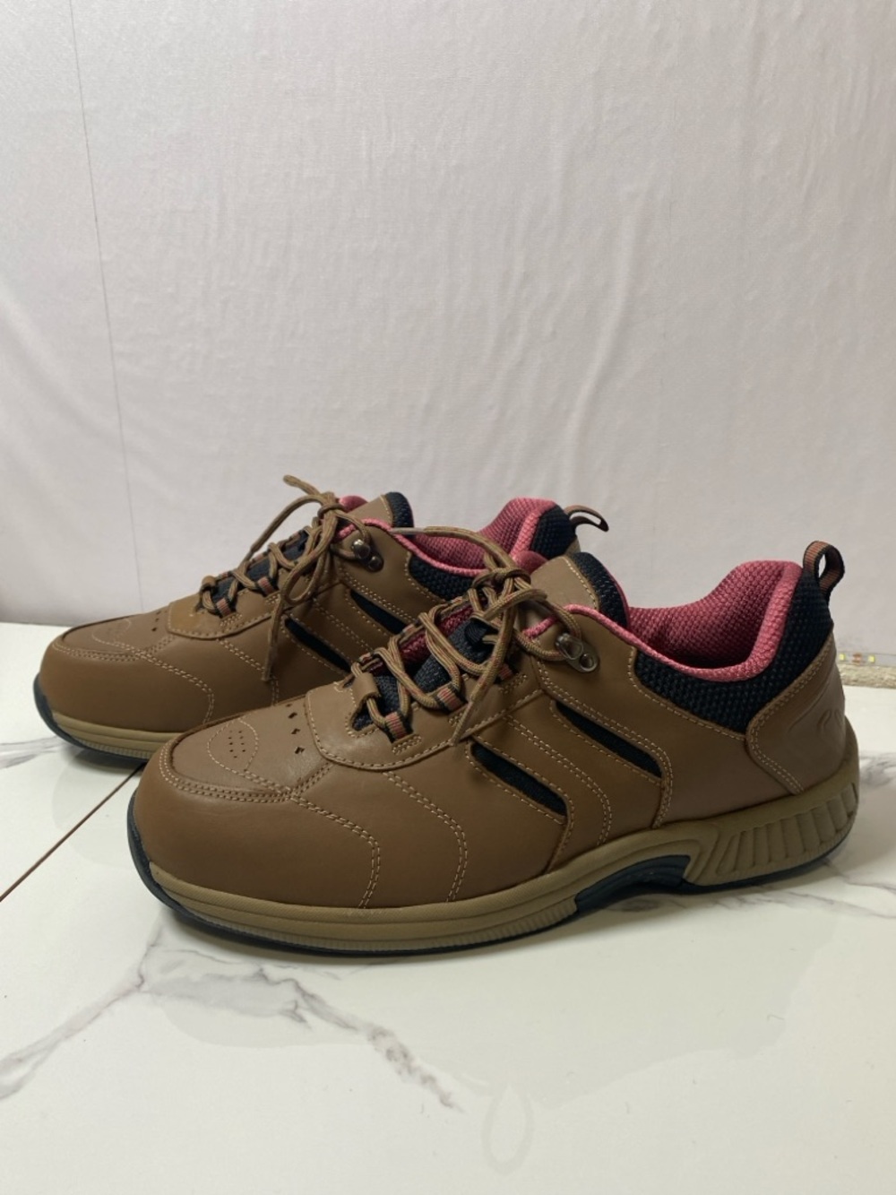 Orthofeet Women's Sneaker Bio Fit 12 X-Wide Comfort Shoes Leather Brown Like New
